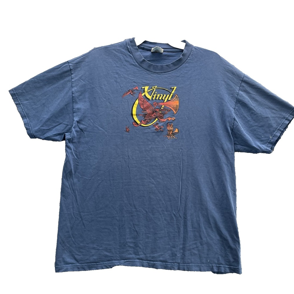 Vintage Hanes Beefy Tee Mens XL Blue Vinyl Records Music Festival Academia Retro